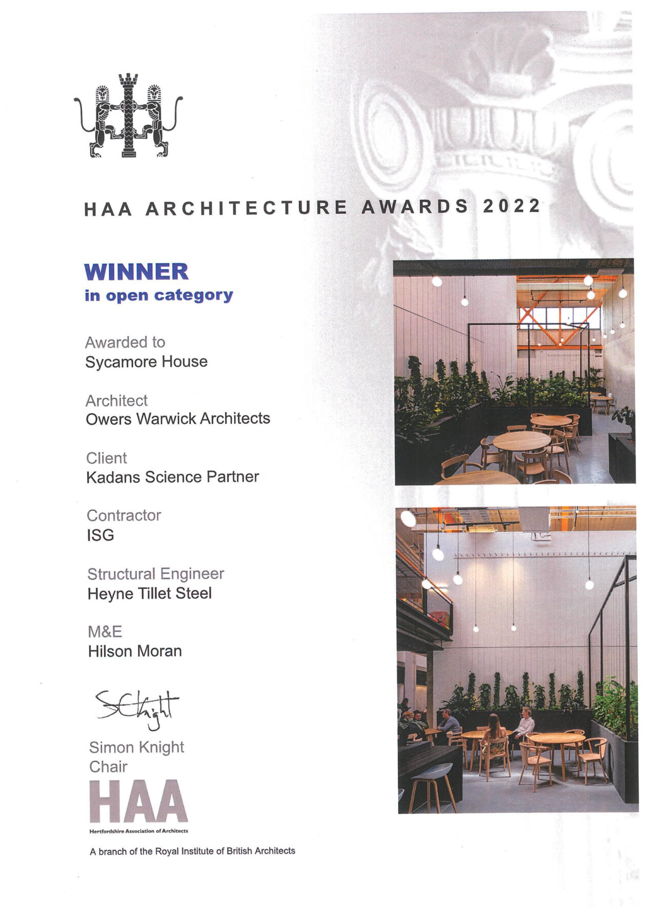 Hertford Architects Association Award